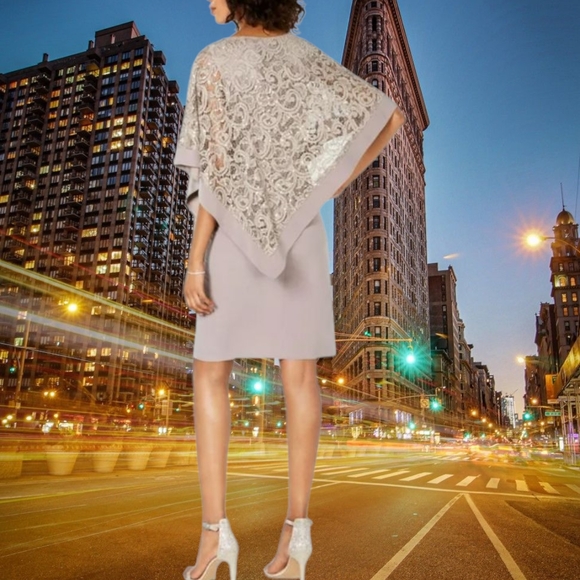 🦄R & M Richards Silver Asymmetrical Sheath Dress with Dolman Sleeves - Picture 3 of 3